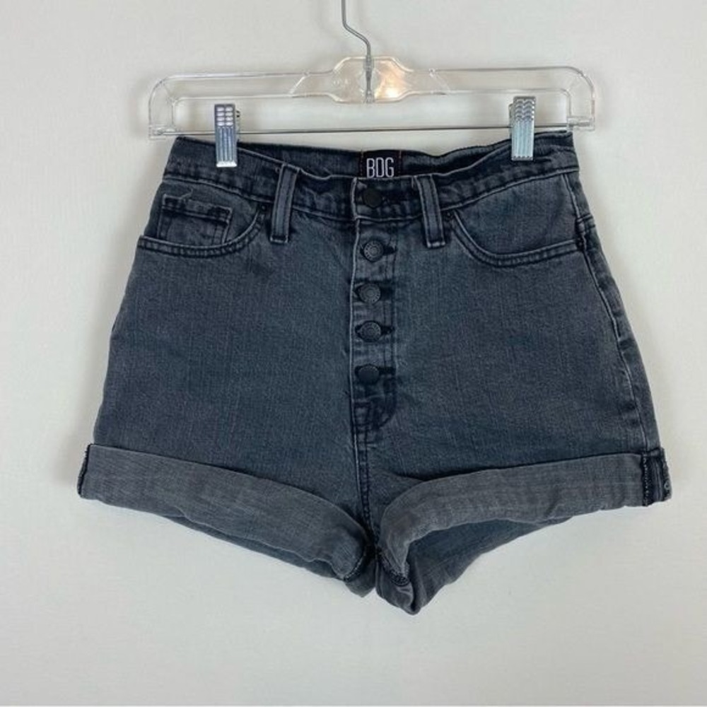 BDG Mom High Rise Cuffed Stone Washed‎ Black Denim Shorts Size 26
